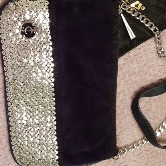 JUICY COUTURE Velour Sequin Navy Silver Crossbody Bag - Picture 2 of 5